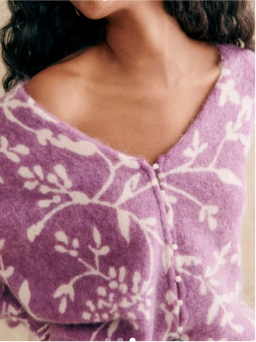 Sezane Fabiana Cardigan Two Tone Violet Floral Oversized XXS Wool/kid mohair
